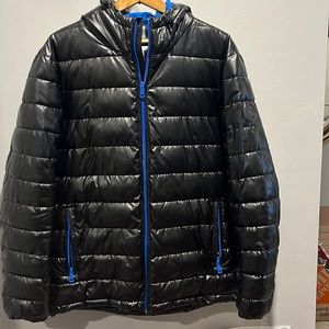 Cole Haan Men’s Hooded Faux Leather Down Jacket - Small